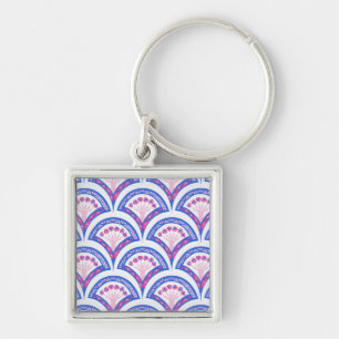 blue floral damask pattern keychain