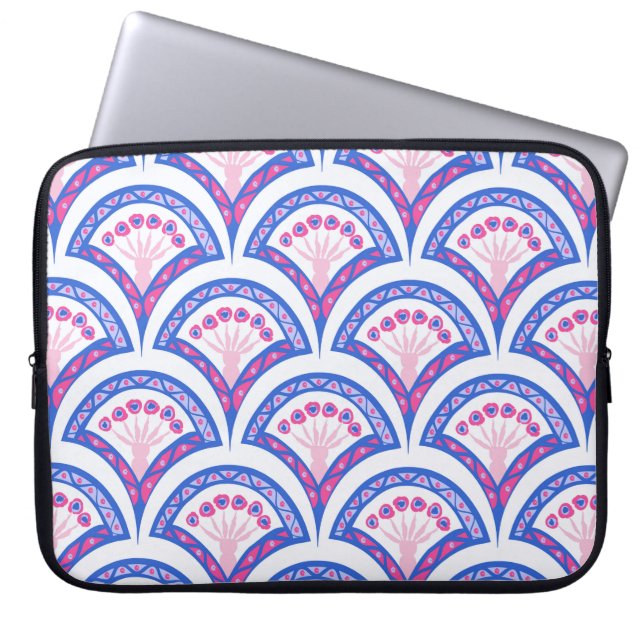 blue floral damask pattern  laptop sleeve (Front)