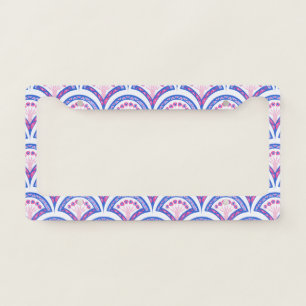blue floral damask pattern  license plate frame