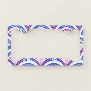 blue floral damask pattern license plate frame