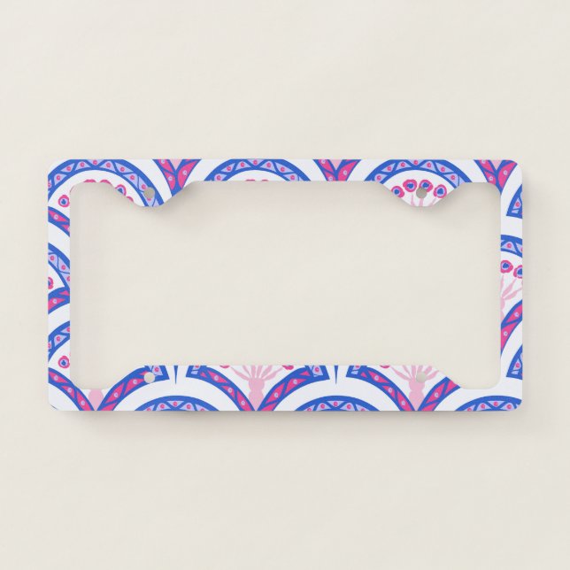 blue floral damask pattern  license plate frame (Front)