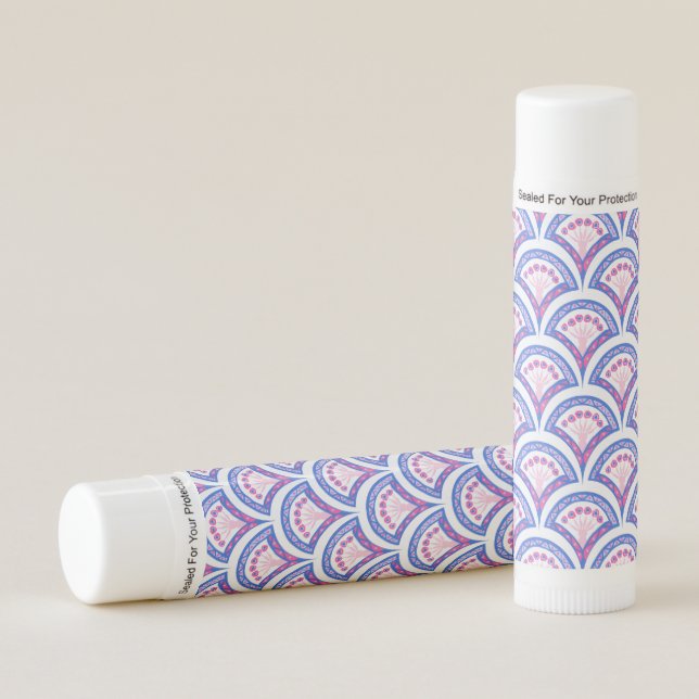 blue floral damask pattern  lip balm (Front)