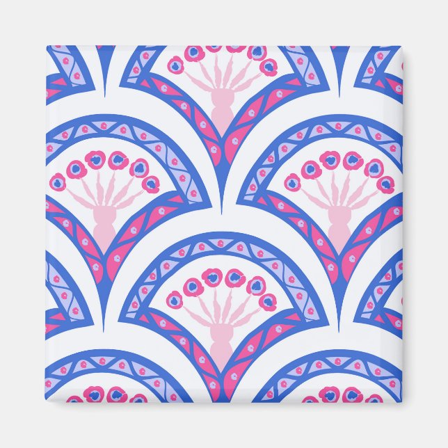 blue floral damask pattern  magnet (Front)