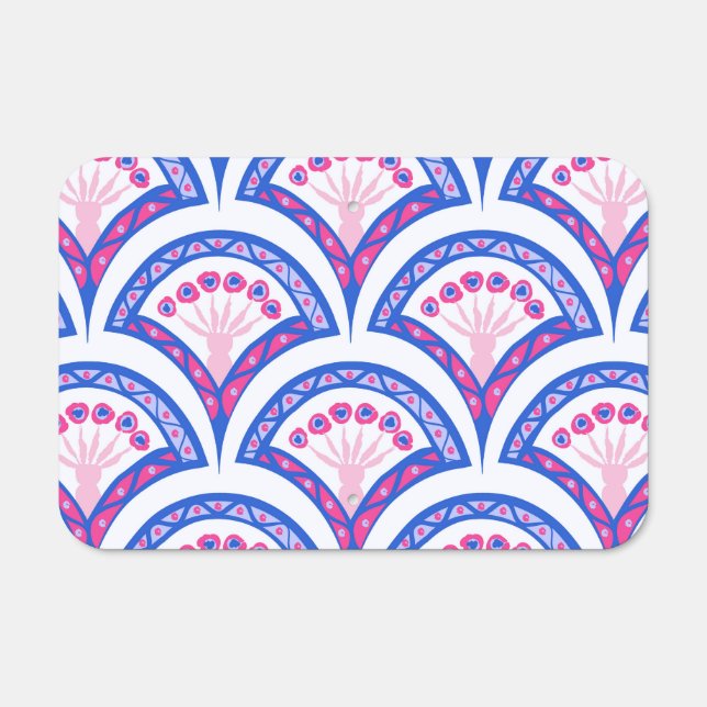 blue floral damask pattern  metal sign (Front)