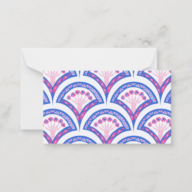 blue floral damask pattern  note card (Front)