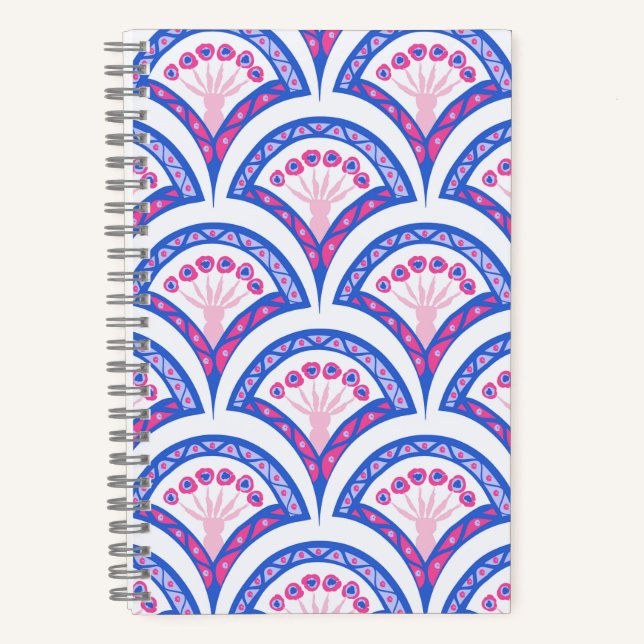 blue floral damask pattern  notebook (Front)