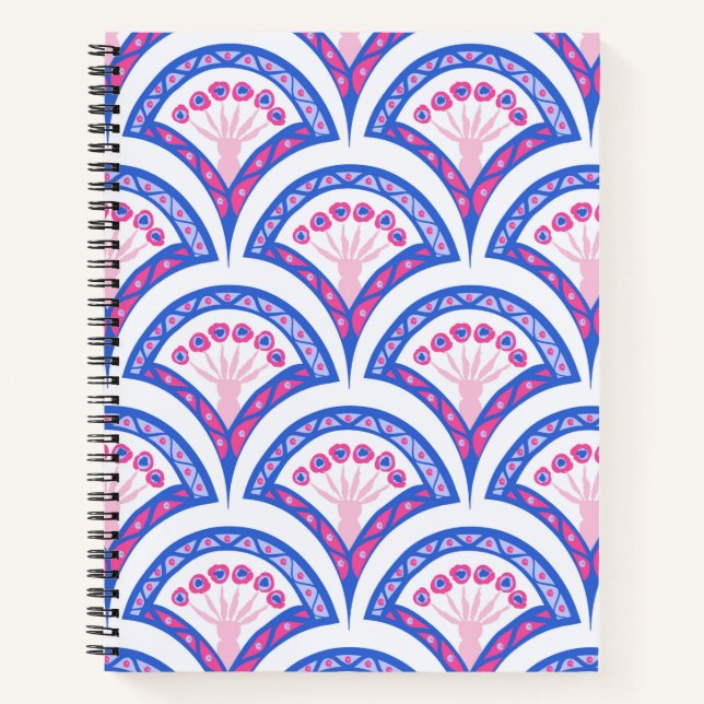 blue floral damask pattern  notebook (Front)