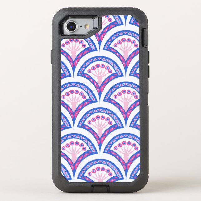blue floral damask pattern  otterbox iPhone case (Back)