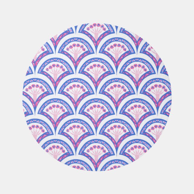 blue floral damask pattern  outdoor rug (Front)