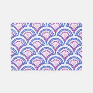 blue floral damask pattern  outdoor rug