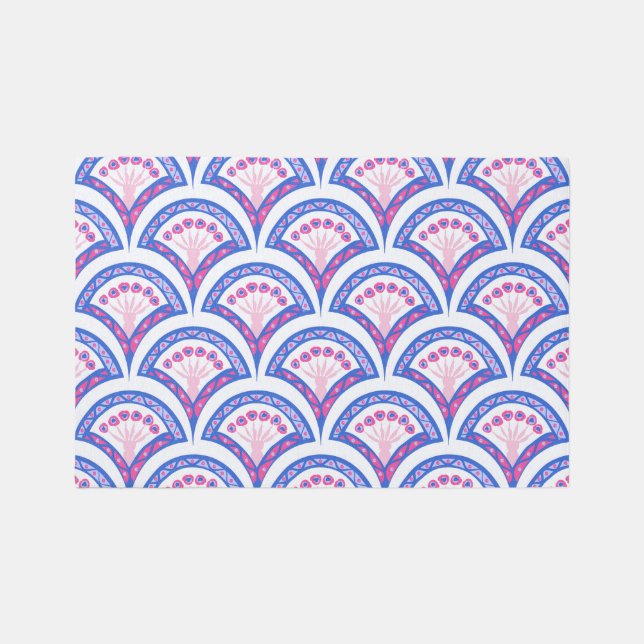 blue floral damask pattern  outdoor rug (Front)
