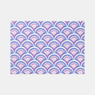 blue floral damask pattern outdoor rug