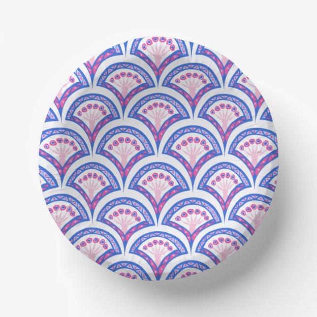 blue floral damask pattern  paper bowls (Front)