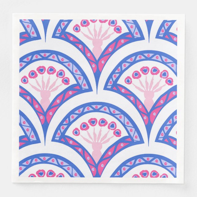 blue floral damask pattern  paper dinner napkins (Front)
