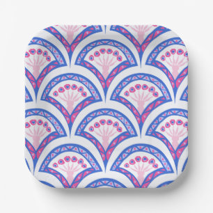 blue floral damask pattern paper plates