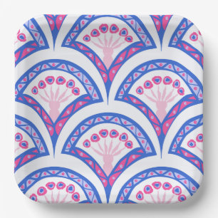 blue floral damask pattern paper plates