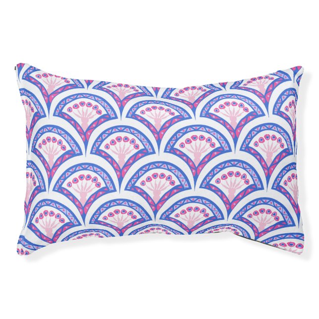 blue floral damask pattern  pet bed (Front)
