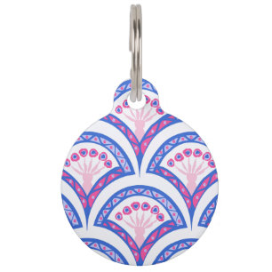 blue floral damask pattern pet ID tag