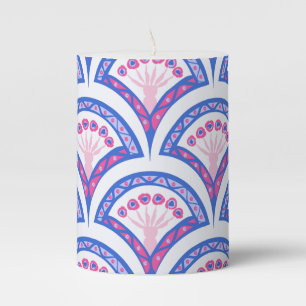 blue floral damask pattern pillar candle