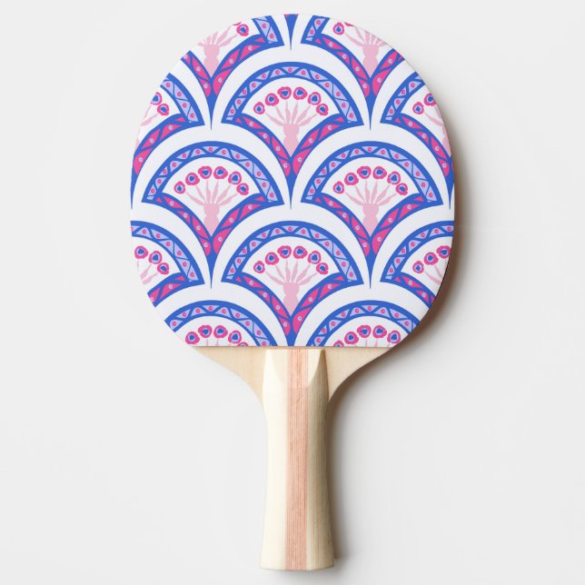 blue floral damask pattern  ping pong paddle (Front)
