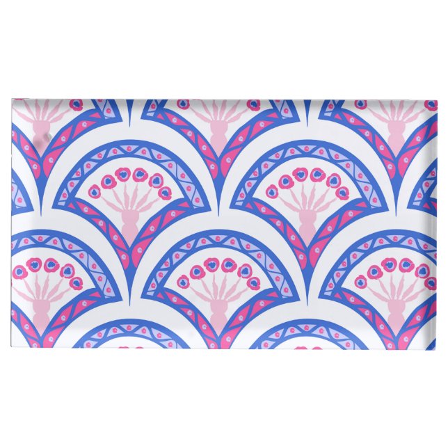 blue floral damask pattern  place card holder (Front)