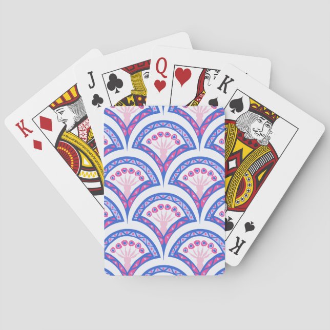 blue floral damask pattern  poker cards (Back)