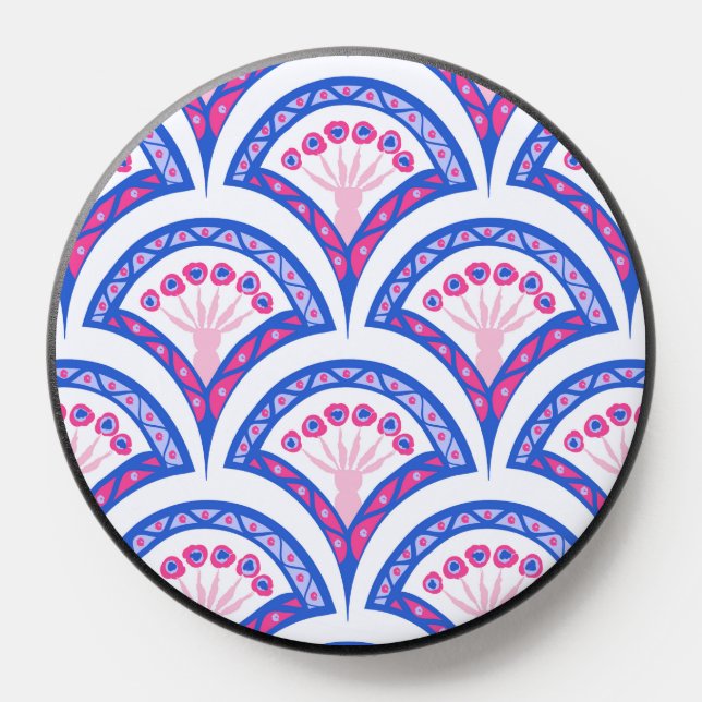 blue floral damask pattern  PopSocket (Popsocket)