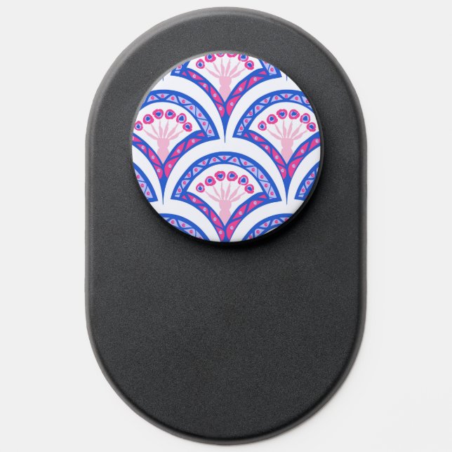 blue floral damask pattern  PopSocket (Popsocket)