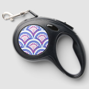 blue floral damask pattern retractable pet leash