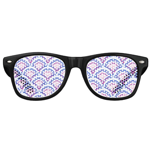 blue floral damask pattern  retro sunglasses (Front)