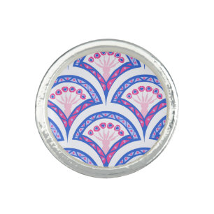 blue floral damask pattern  ring
