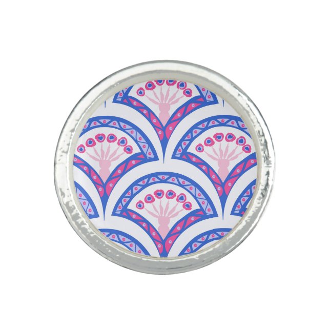 blue floral damask pattern  ring (Front)