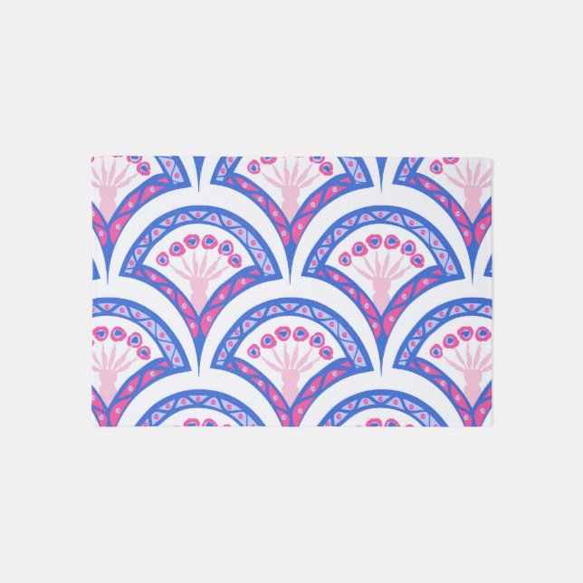 blue floral damask pattern  rug (Front)