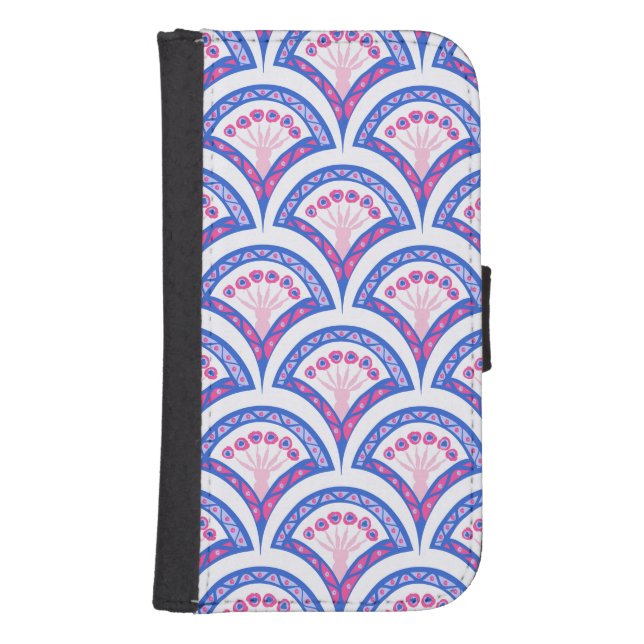 blue floral damask pattern  samsung galaxy wallet case (Front)
