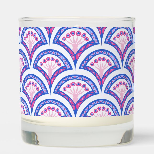 blue floral damask pattern  scented candle (Front)