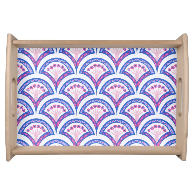 blue floral damask pattern  serving tray (Front)
