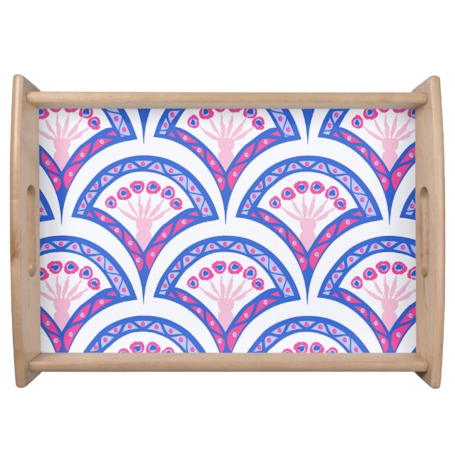 blue floral damask pattern  serving tray (Front)