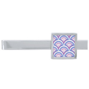 blue floral damask pattern silver finish tie bar