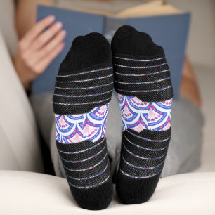 blue floral damask pattern socks
