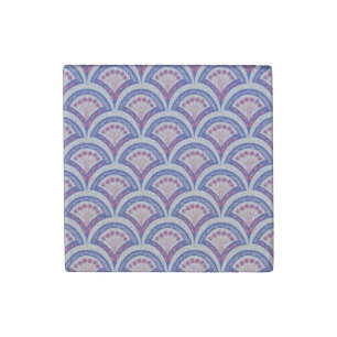blue floral damask pattern stone magnet