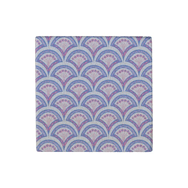 blue floral damask pattern  stone magnet (Front)
