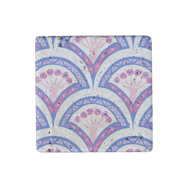 blue floral damask pattern  stone magnet (Front)