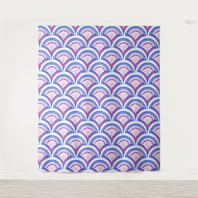 blue floral damask pattern  tapestry (Front)