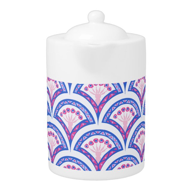 blue floral damask pattern  teapot (Front)