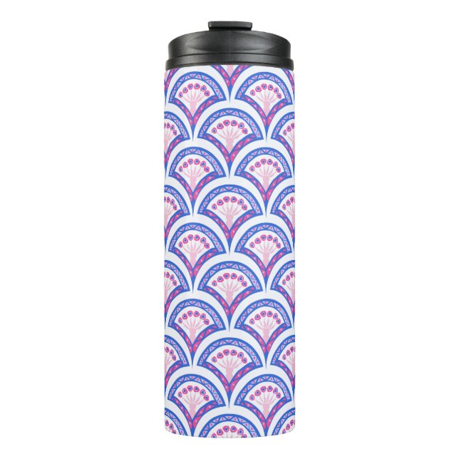 blue floral damask pattern  thermal tumbler (Front)