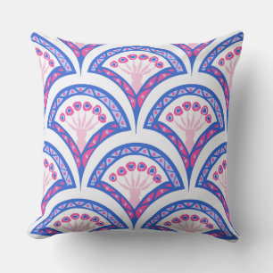 blue floral damask pattern throw pillow
