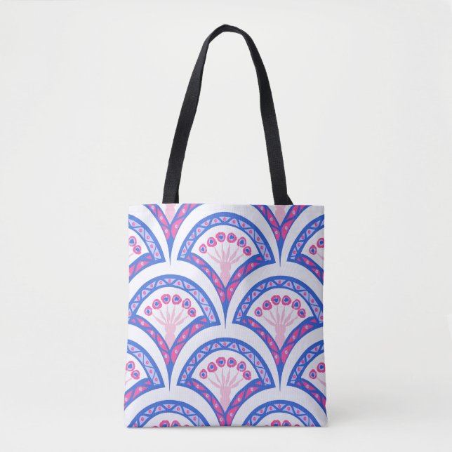 blue floral damask pattern  tote bag (Front)