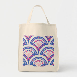 blue floral damask pattern tote bag