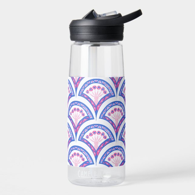 blue floral damask pattern  water bottle (Left)