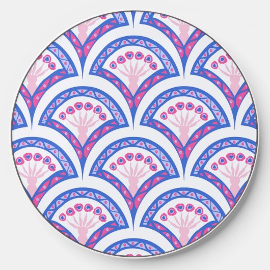 blue floral damask pattern wireless charger (Front)